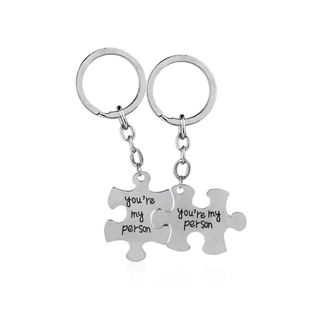 Trendy Alloy You Are My Person Lettering Puzzle Piece Keychain Set Silver Metal Key Ring For Couples Best Friends Jewelry Gift