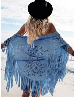 Scialle da Donna Vintage in Similpelle Scamosciata con Frange Taglio Laser Mantella con Nappe Bohemien Tinta Unita Coprispalle per Vacanze al Mare Poncho Casual
