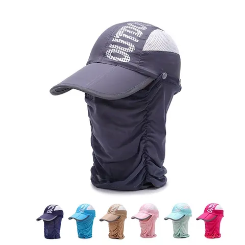 Outdoor Sun Hat With Neck Face Flap Breathable Quick Dry Polyester Foldable Baseball Cap For Fishing Hiking Men Women