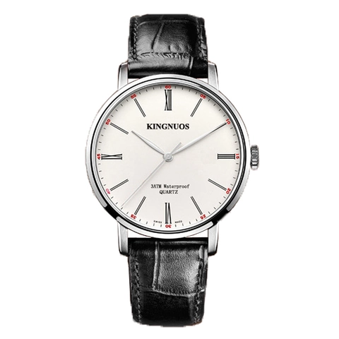 Montre Homme Quartz Chiffres Romains Étanche Style Business Casual Bracelet Cuir Synthétique Boîtier Acier Inoxydable