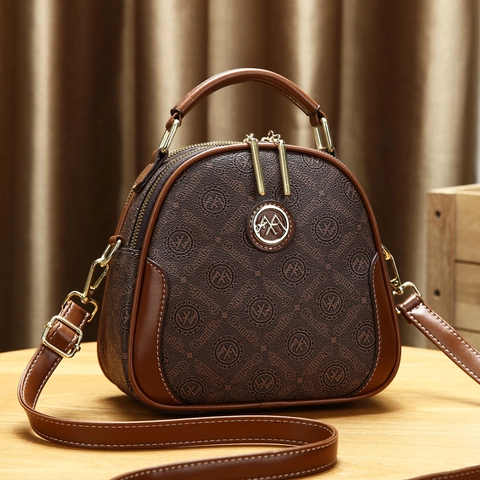 Bolso De Mano Retro De Cuero PU Bolso De Bandolera Con Doble Cremallera Asa Superior Y Correa Extraíble Para Mujer