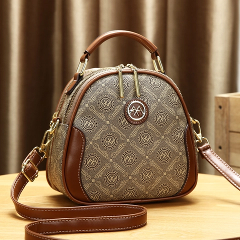 Bolso De Mano Retro De Cuero PU Bolso De Bandolera Con Doble Cremallera Asa Superior Y Correa Extraíble Para Mujer