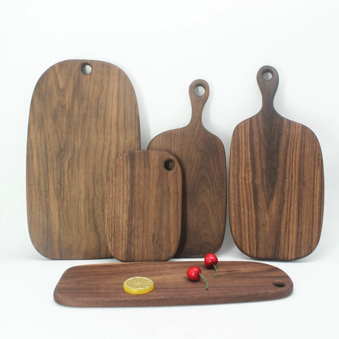 Black Walnut Wood Cutting Board Solid Wood Bread Board Serving Tray With Handle Hanging Hole Polished Minimalist Kitchen