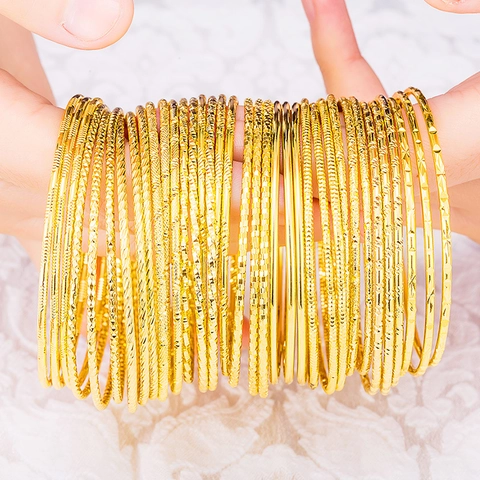 Bracelets En Cuivre Plaqué Or Texturés Gravés Empilables Bijoux Bohème Vintage Pour Femmes