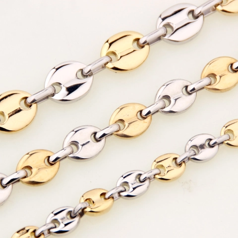 Edelstahl Kaffeebohne Kette Halskette Zweifarbig Gold Silber Schweinenase Link Hip Hop Herren