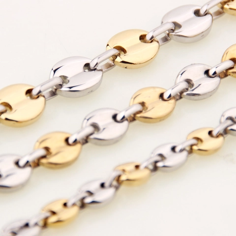 Edelstahl Kaffeebohne Kette Halskette Zweifarbig Gold Silber Schweinenase Link Hip Hop Herren