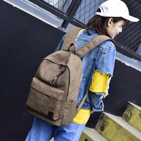 Canvas Backpack Vintage Travel Rucksack Large Capacity School Bag For Men Women Fits Laptop Breathable Stitching
