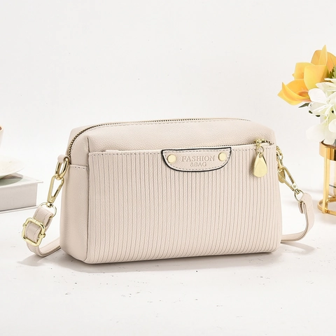 Borsa A Tracolla Da Donna In Pelle PU Texture A Righe Verticali Hardware Dorato Multi Strato Elegante Alla Moda Versatile
