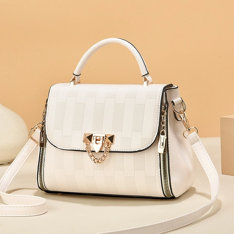 Women Embossed PU Leather Handbag Top Handle Crossbody Bag With Detachable Strap Gold Hardware For Daily Commute