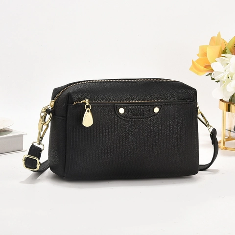 Borsa A Tracolla Da Donna In Pelle PU Texture A Righe Verticali Hardware Dorato Multi Strato Elegante Alla Moda Versatile