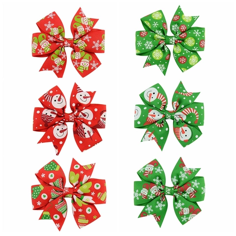 Barrettes À Cheveux Nœud De Noël Ruban Gros Grain Motif Bonhomme De Neige Flocon Accessoires Pour Enfants Filles