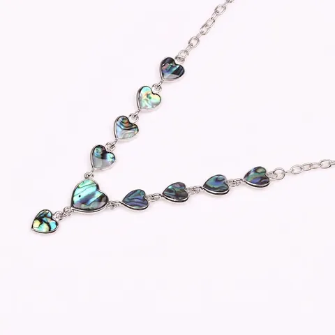 Retro Etnische Abalone Schelp Hart Druppel Sieradenset Iriserende Ketting En Haakoorbellen Voor Dames Legering