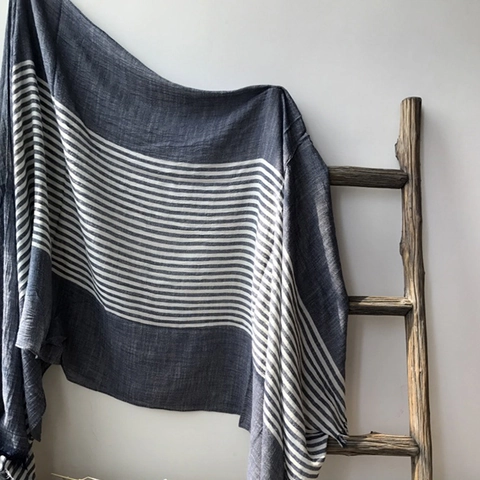 Sciarpa A Righe Misto Cotone Viscosa Scialle Lungo Con Frange Leggero Traspirante Gualcito Avvolgente Casual Unisex