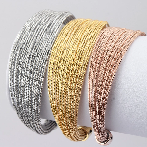 Brazalete Abierto De Cable Trenzado De Acero Inoxidable Diseño De Varias Filas Con Extremos De Bola Joyería De Moda