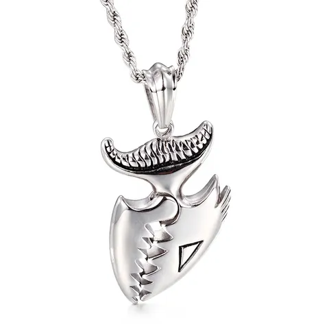 Crocodile Tooth Pendant Necklace Stainless Steel Punk Gothic Shark Jaw Animal Biker Jewelry For Men Silver Color