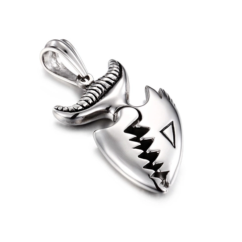 Crocodile Tooth Pendant Necklace Stainless Steel Punk Gothic Shark Jaw Animal Biker Jewelry For Men Silver Color