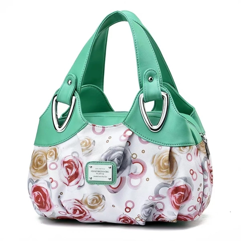 Borsa A Mano Da Donna Pelle PU Stampa Floreale Patchwork Borsa Con Manico Versatile Elegante A Spalla Chiusura Lampo