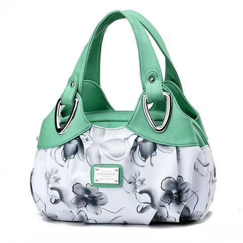 Handbag Women PU Leather Floral Printed Dumpling Bag Trendy Pleated Tote For Work Office Commuter Elegant Style