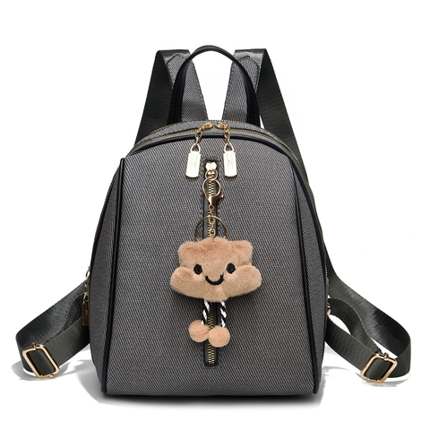 Mode Rucksack Damen Texturiertes Material Süßer Bärenanhänger Leicht Reisen Schule Tasche Mehrlagig Mini Lässig