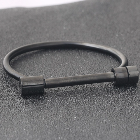 Stainless Steel Bangle Bracelet Horseshoe D-Shackle Design Screw Bar Lock Minimalist Industrial Style Jewelry For Men And Women