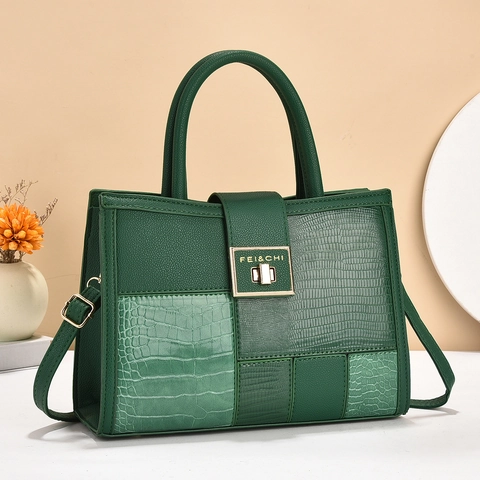 Borsa A Mano Da Donna In Pelle PU Moda Patchwork Coccodrillo Litchi Tote Quadrata Borsa A Tracolla Grande Capacità Serratura Dorata