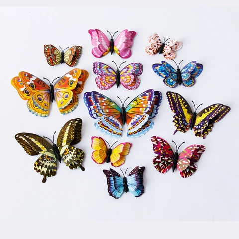 Luminous 3D Butterfly Wall Stickers Double Layer Glow In The Dark PVC Magnetic Home Decor DIY Mural Decals