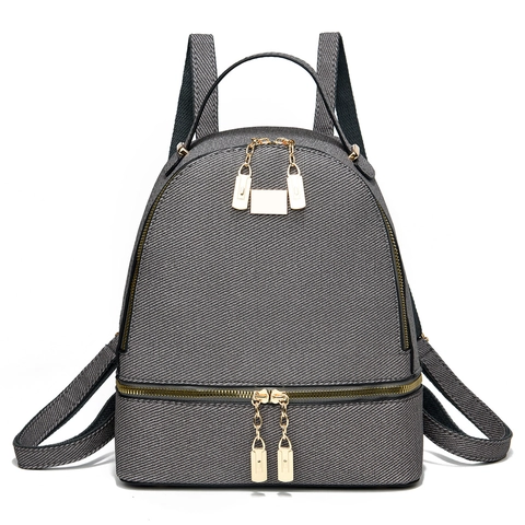 Zaino Da Donna Alla Moda Grande Capacità Tessuto Resistente Trama Diagonale Doppio Scomparto Viaggio Studente Scuola Accessori Dorati