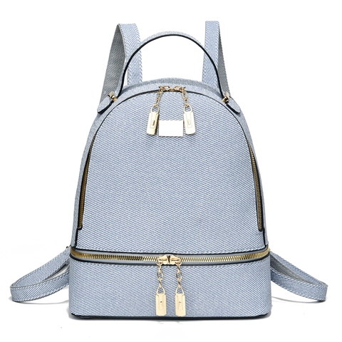 Zaino Da Donna Alla Moda Grande Capacità Tessuto Resistente Trama Diagonale Doppio Scomparto Viaggio Studente Scuola Accessori Dorati