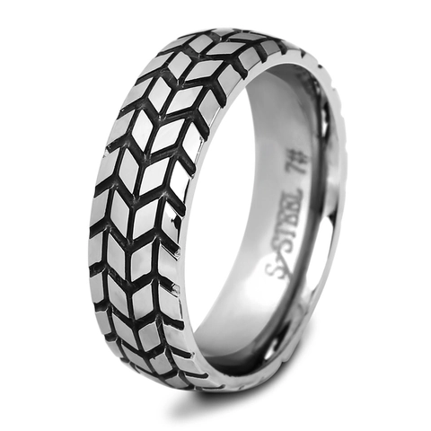 Anillo De Acero Inoxidable 304 Para Hombre Con Patrón De Banda De Rodadura De Neumático Estilo Industrial
