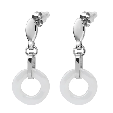 Orecchini Pendenti in Stile Occidentale 16MM Acciaio Inossidabile Ceramica Geometrici Tondi per Donna Gioielli Minimalisti Bicolore Regalo