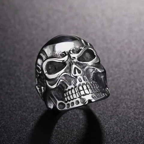 Vintage Totenkopf Ring Für Herren Gothic Punk Rock Biker Schmuck Edelstahl Distressed Ghost Head Carving Heavy Metal Stil
