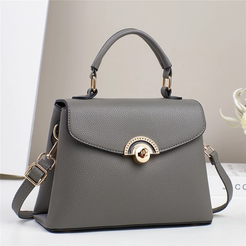 Women Handbag PU Pebbled Leather Top Handle Crossbody Bag Gold Metal Lock Flap Elegant Daily Office Commuting