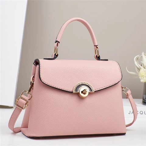 Women Handbag PU Pebbled Leather Top Handle Crossbody Bag Gold Metal Lock Flap Elegant Daily Office Commuting