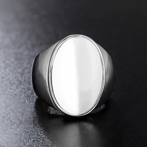 Vintage Ovaler Katzenstein Siegelring Edelstahl Retro Palast Stil Schmuck Für Herren Und Damen Poliertes Band Accessoire