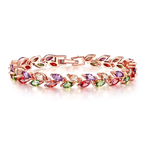 Bracciale Foglia In Zircone Marquise Colorato Base In Ottone Gioielli Di Moda Elegante Catena A Mano Per Donna