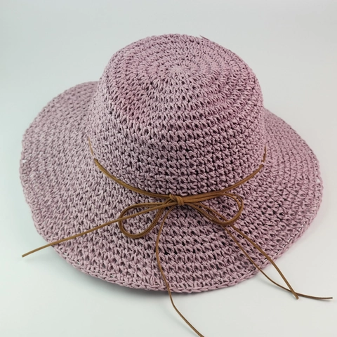 Women Large Brim Straw Hat Raffia Sun Protection Summer Beach Round Top Decorated With Brown String Bow