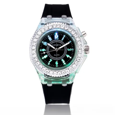 Leuchtende Strass Quarz Uhr Silikon Armband Transparentes Gehäuse LED Blinken Sport Armbanduhr Für Damen Und Studenten