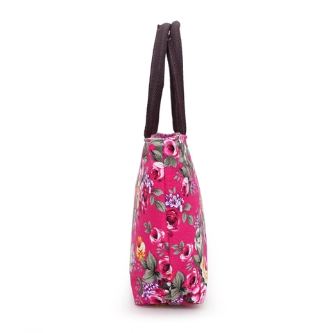 Damen Handtasche Mit Blumenmuster Canvas Nylon Tote Bag Mit Gewebten Griffen Reißverschluss Casual Shopping Tragbar