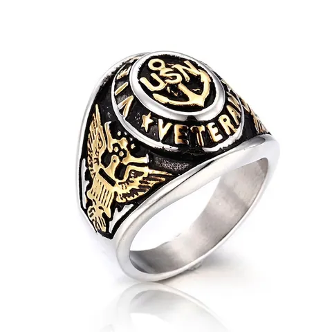 US Navy USN Anker Siegelring Edelstahl Vietnam Veteran Adler Vintage Retro Militär Schmuck Für Herren Zweifarbig