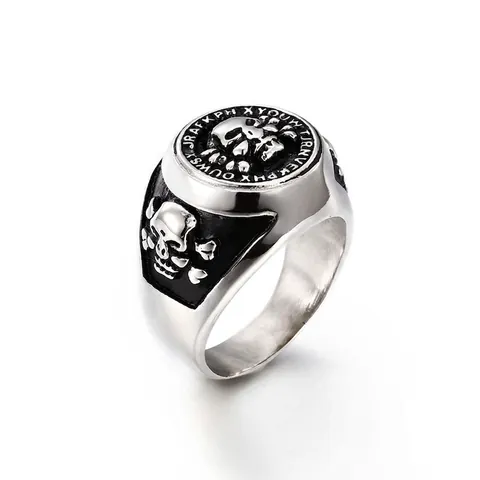 Anello Sigillo Teschio Acciaio Inossidabile Vintage Gotico Punk Stile Uomo Scheletro Gioielli Biker
