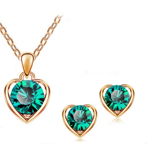 Mode Legierung Strass Herz Form Schmuckset Kristall Halskette Ohrstecker Für Damen Romantische Party Jahrestag Schmuck