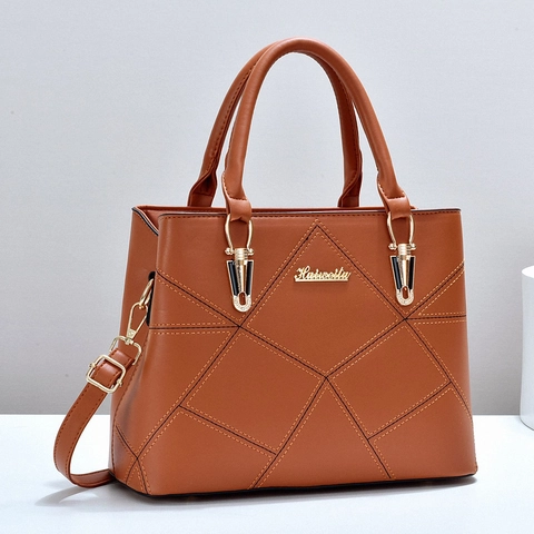 Bolso De Mano Para Mujer De Cuero PU Elegante Costuras Geométricas Gran Capacidad Bolso De Hombro Bandolera