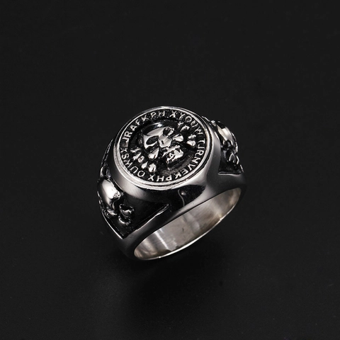 Anello Sigillo Teschio Acciaio Inossidabile Vintage Gotico Punk Stile Uomo Scheletro Gioielli Biker