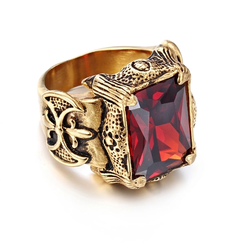 Heren Vintage Gothic Punk Ring Roestvrij Staal Met Grote Rechthoekige Edelsteen Reliëf Kruis Patroon Heavy Metal Sieraden