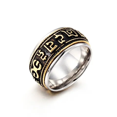 Spinner Ring For Men Stainless Steel Six Character Mantra Rotating Band Punk Retro Religious Jewelry