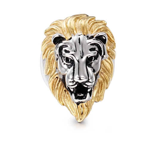 Lion Head Ring For Men Stainless Steel Punk Rock Biker Jewelry Sculpted Vintage Animal Signet Band Gold Tone