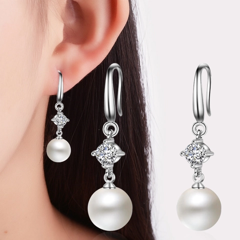 Eleganti Orecchini a Pendente in Rame Con Perla Artificiale Bianca Tonda e Zirconia Per Donna Gioielli di Moda Stile Coreano