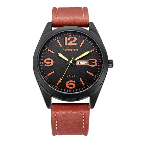 Reloj De Hombre Impermeable Militar Deportivo Para Exteriores Correa De Cuero Luminoso Fecha Del Día Esfera Grande Cuarzo