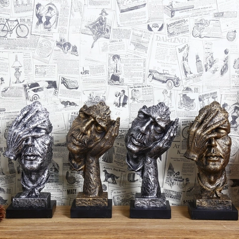 Retro Abstract Thinker Sculpture Hear See No Evil Resin Statue Modern Art Desktop Figurine Home Office Desk Decor