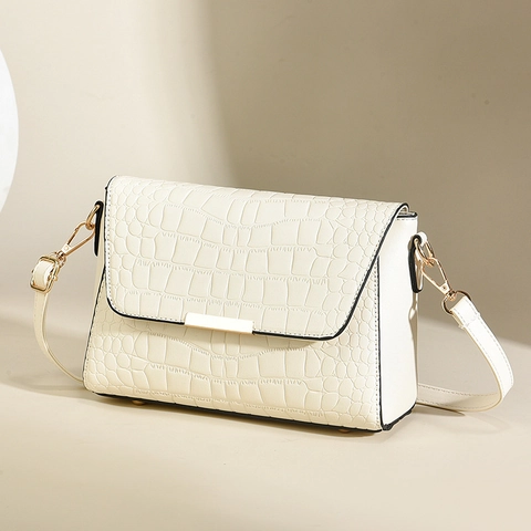 Damen Schultertasche Umhängetasche PU Leder Krokodil Muster Gold Metall Deko Klappdeckel Street Style Handtasche